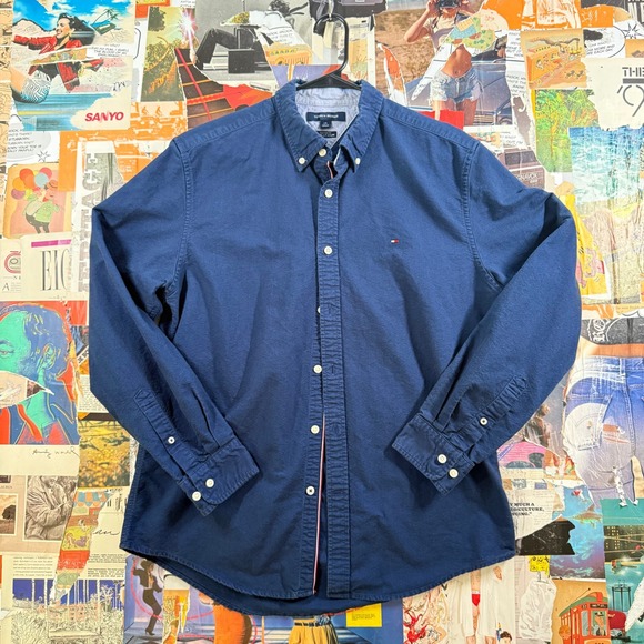 Tommy Hilfiger Mens Button Down Shirt Long Sleeve Casual Custom Fit L/G - Picture 1 of 9